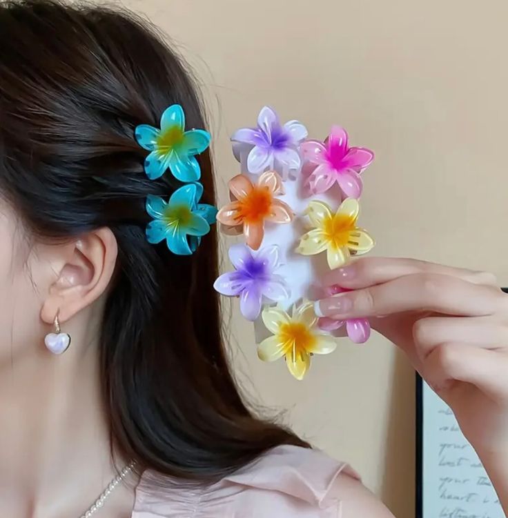Korean hair style - 6 pcs Medium Flower Hair Claw Clip - Hawaiian Flower Clip for Women and Girls